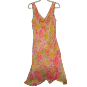 Alyn Paige‎ Floral Lined Dress Size 13/14 Scoop Neck Lined Asymmetrical Midi